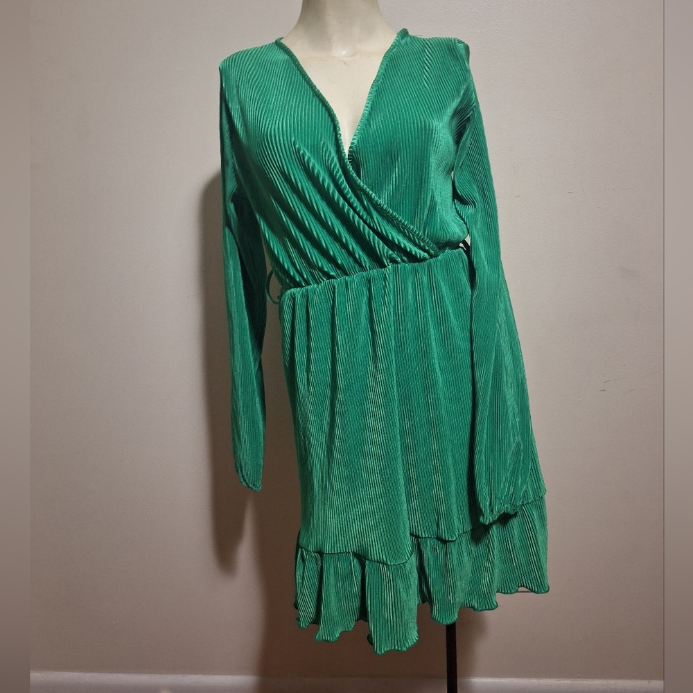 Chic Emerald Long Sleeve Elastic waist Dress Size S/M